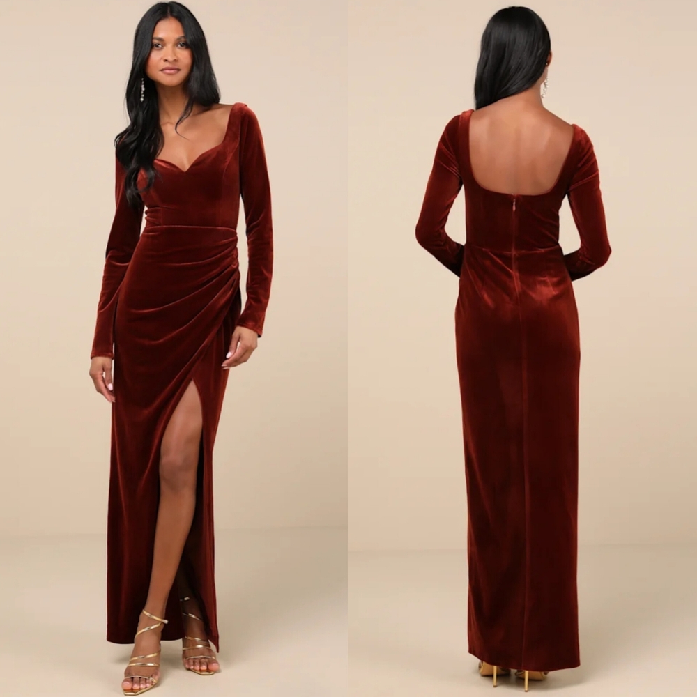 Lulu's Rust Velvet Maxi Dress